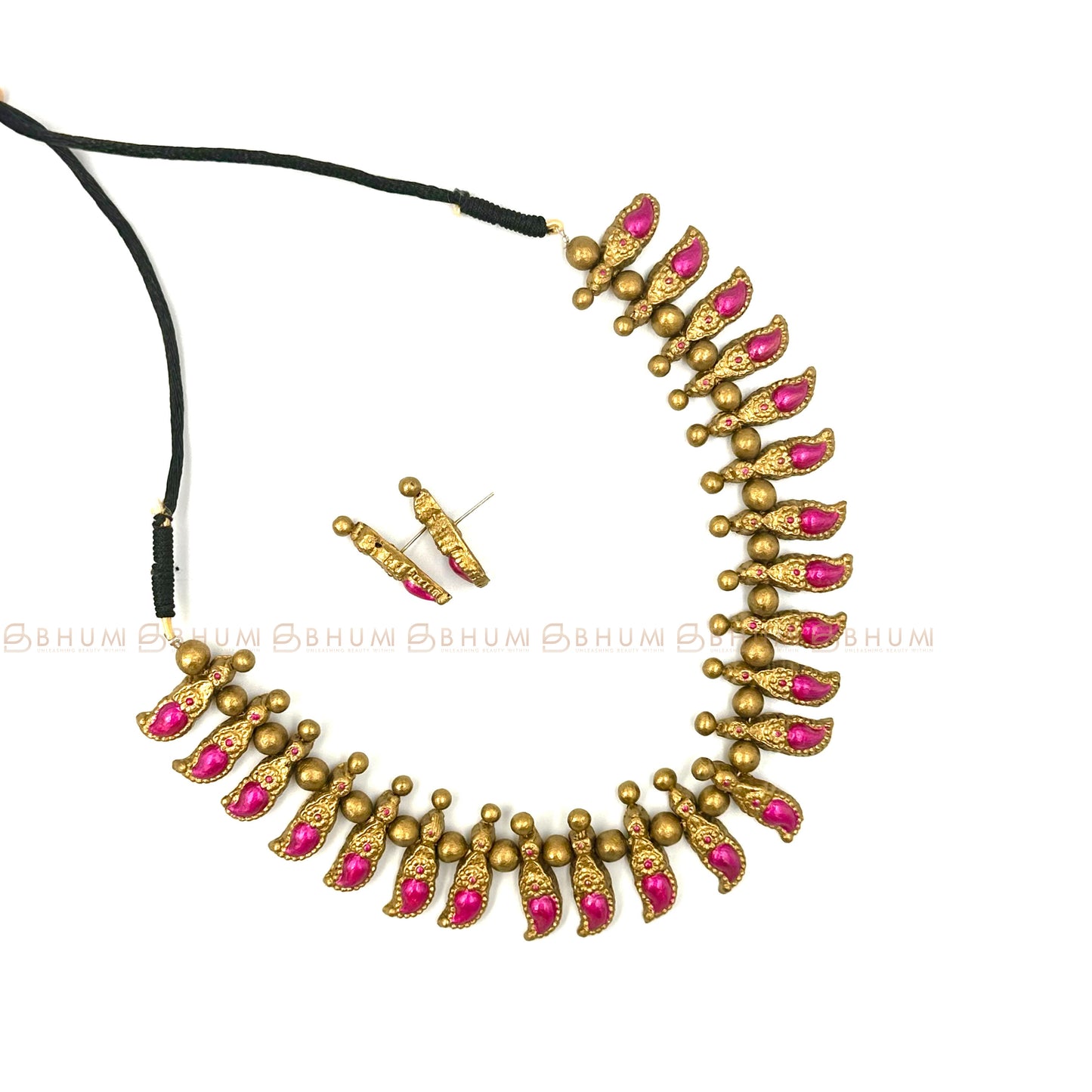 Traditional Terracotta Jewellery  #BTT02 Pink Palaka Manga Style Necklace