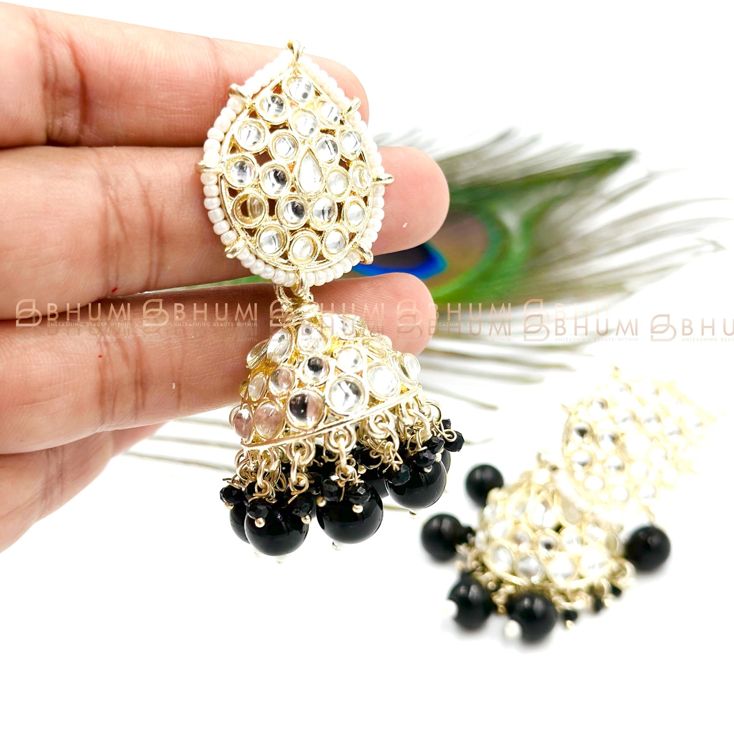 Festive #BKE79 Beautiful Gold Tone Kundan Style Designer Jhumka Earring