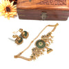 Gold tone green designer necklace J461
