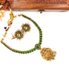 Gold tone green stone with devi pendant J229