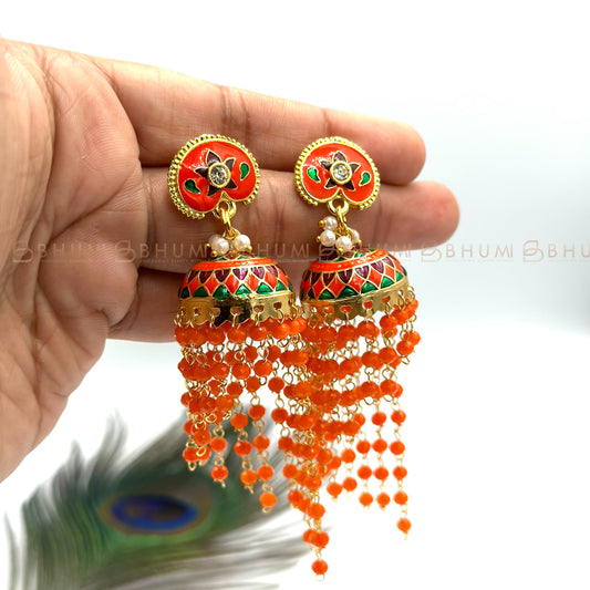 Festive #BKE21 Beautiful Gold Plated Handcrafted Multicolour Enamel Statement Jhumka Earring