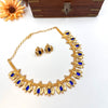 Gold plated blue palaka lotus design necklace J179