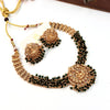 Gold tone dark green bead with devi pendant J225