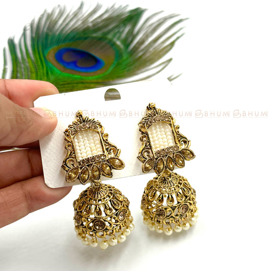 Festive  #BKE03 Beautiful Antique Gold Tone Designer Jhumka