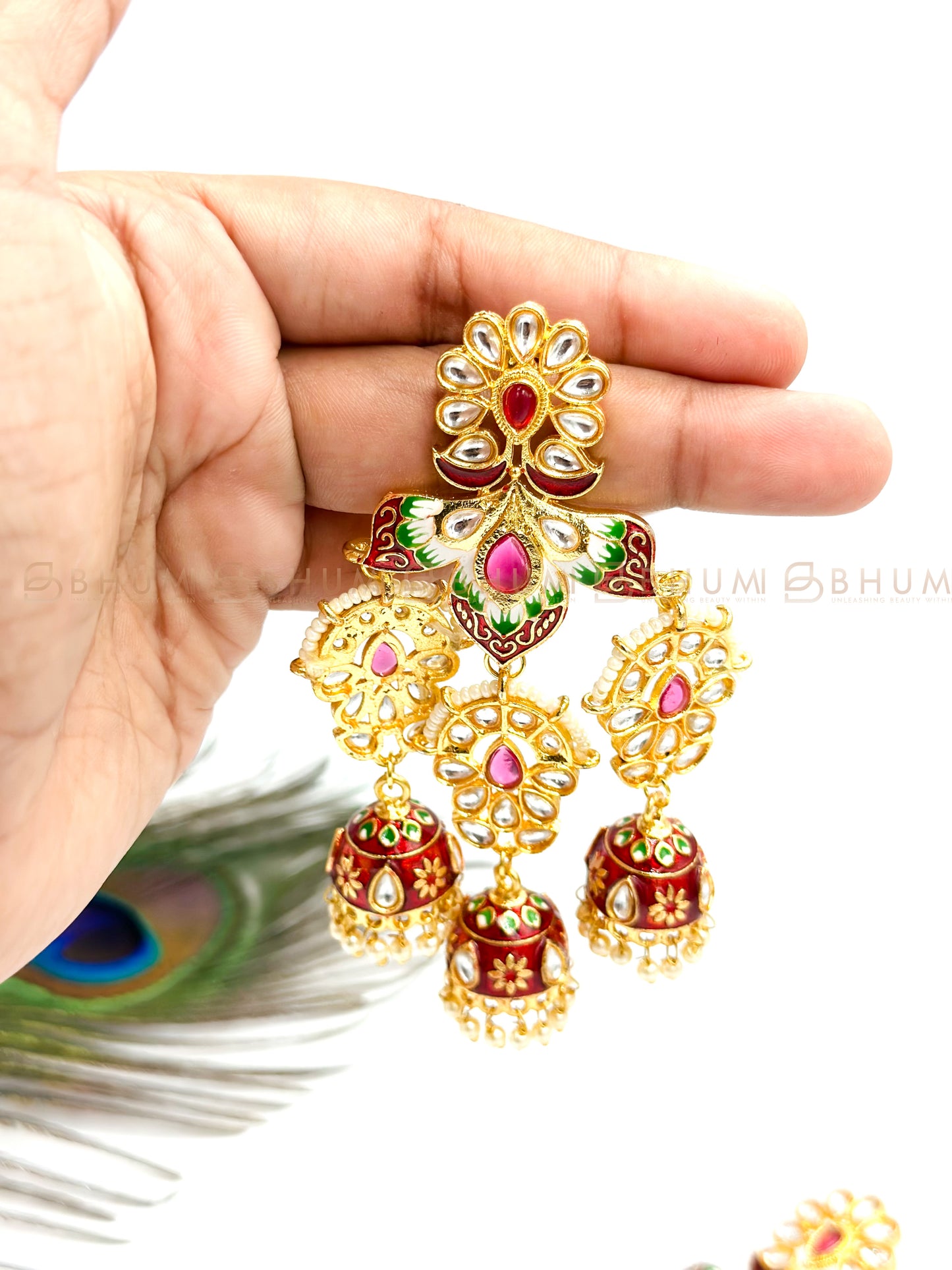 Festive #BKE66 Beautiful Gold Plated Handcrafted Multicolour Enamel Statement Jhumka Earring