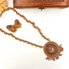 Gold tone long haram with pink stone floral pendant  J051