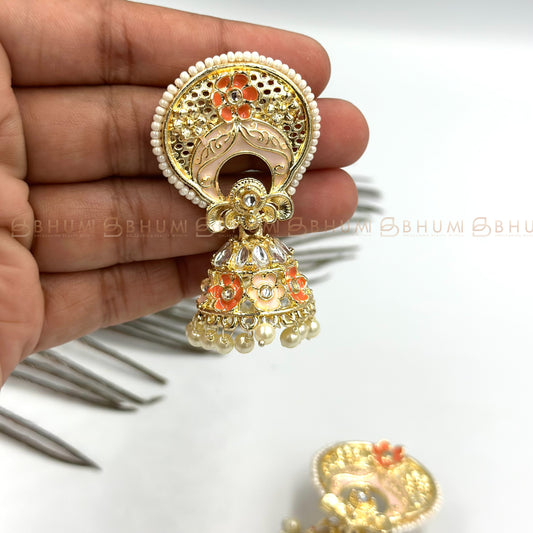 Festive #BKE29 Beautiful Gold Plated Handcrafted Orange Enamel Statement Jhumka Earring