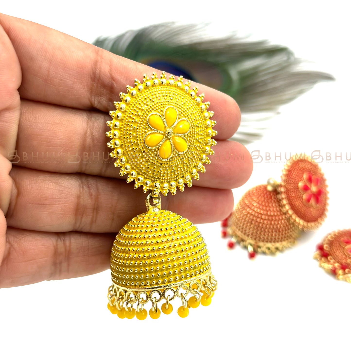 Festive #BKE19 Beautiful Yelllow Colour Designer Jhumka Earring