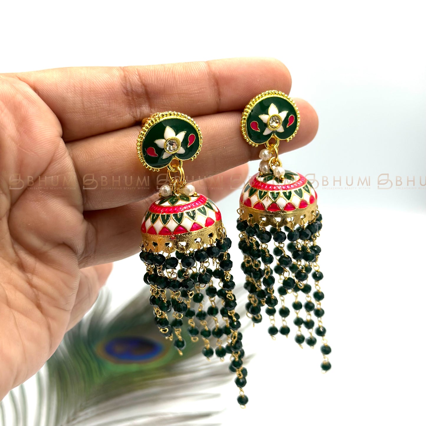 Festive #BKE76 Beautiful Gold Tone Meenakari Style Designer Jhumka Earring