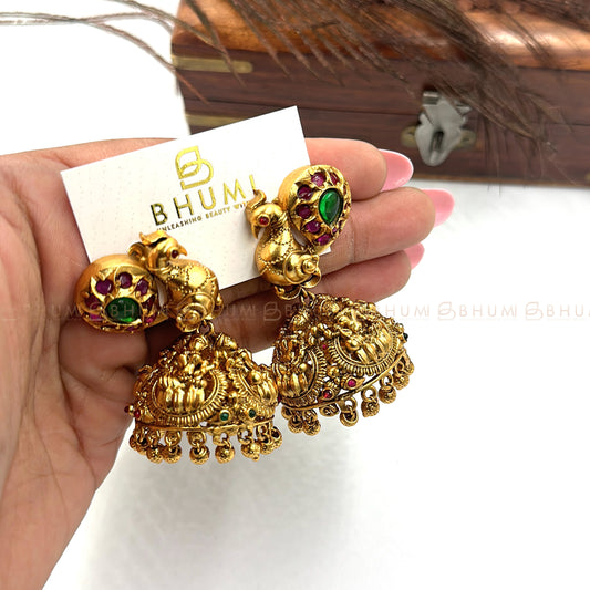 Traditional jewellery #BHTE071 Chettinad Gold Tone Lakshmi Designer Earring (Premium collection)