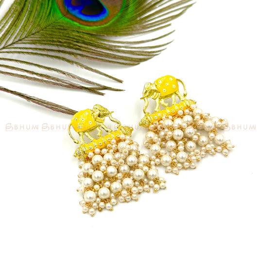 Festive #BKE57 Beautiful Gold Plated Handcrafted Yellow Colour Enamel Statement Earring