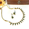 Gold tone green stone necklace J212