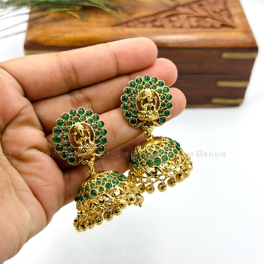 Traditional jewellery #BHTE01 Green Stone Lakshmi Designer Jhumka