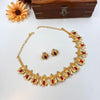 Gold plated red palaka lotus design necklace J704