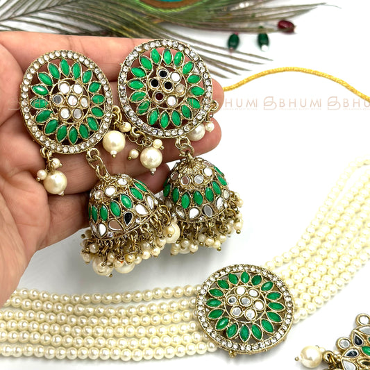 Festive #BKC37 Beautiful Mirror worked Choker with Maangtikka