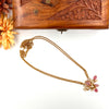 Gold-Toned Pink Stone Lotus Chain J038