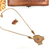 Gold  multi colour tone long chain with flower pendant J354