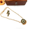 Pearl necklace with green floral locket J409