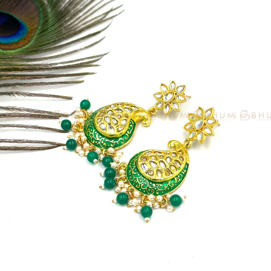 Festive #BKE26 Beautiful Gold Plated Handcrafted Green Enamel Statement Earring