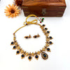 Gold tone dark blue palaka necklace J132