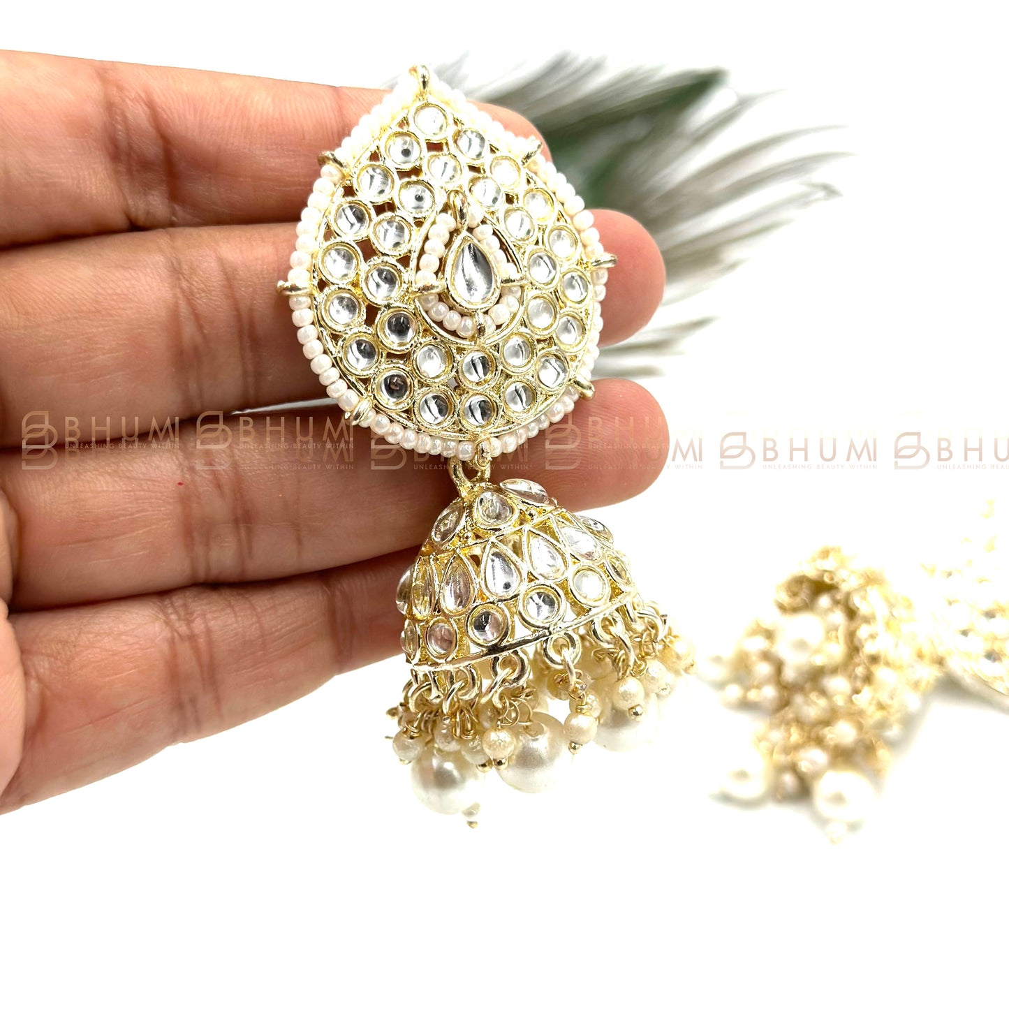 Festive #BKE75 Beautiful Gold Tone Kundan Style Designer Jhumka Earring
