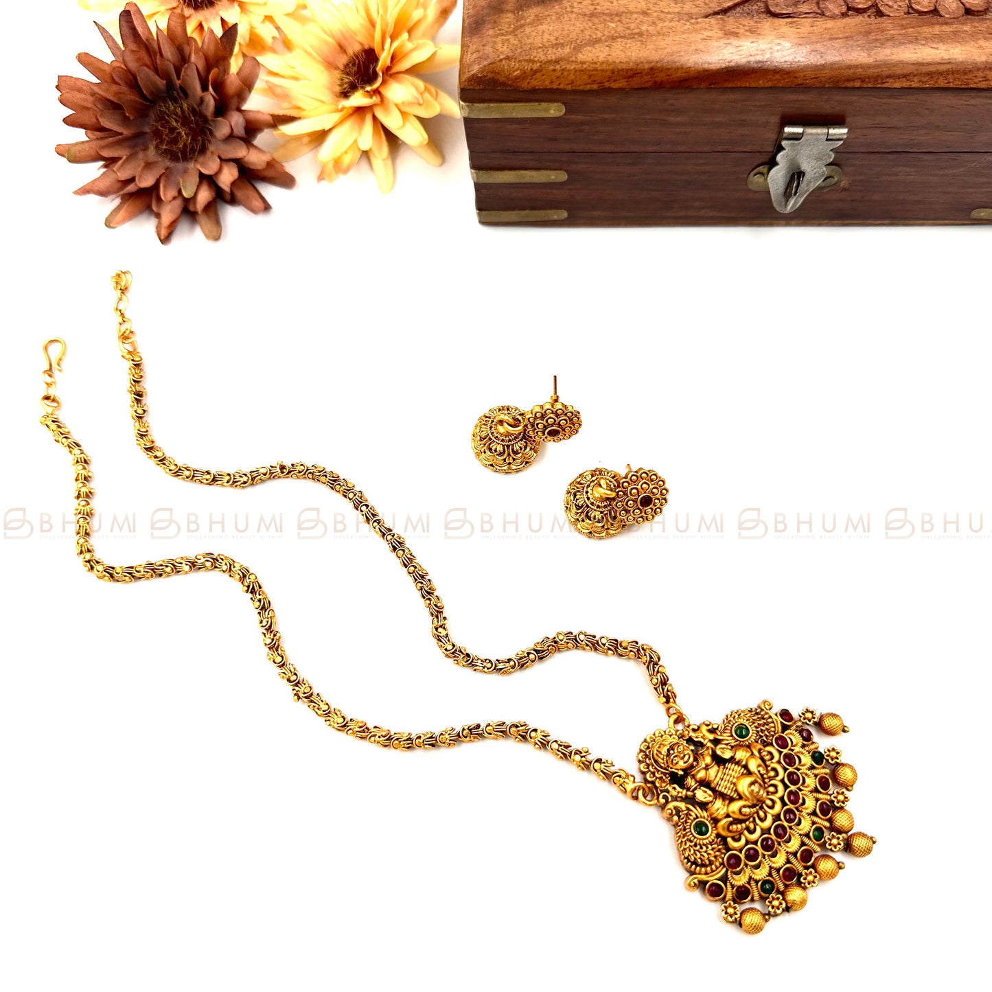 Temple jewellery # BHTN216 Goldtone Lakshmi Designer Set