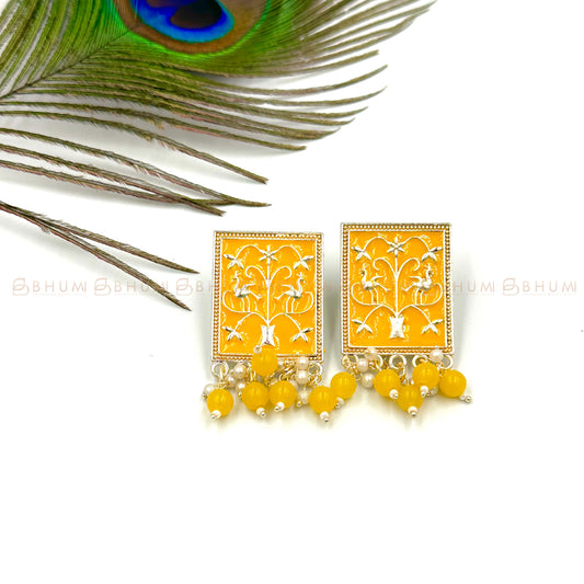 Festive #BKE62 Beautiful Handcrafted Yellow Colour Enamel Statement Earring