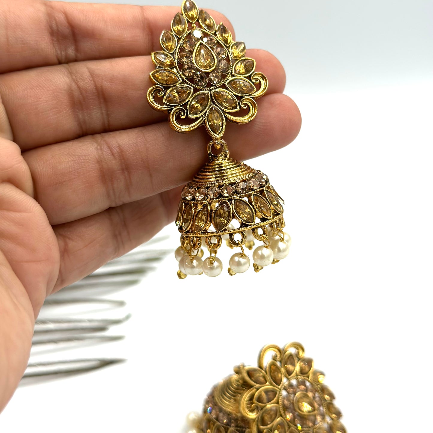 Festive #BKE15 Beautiful Gold Tone Pearl Designer Jhumka Earring