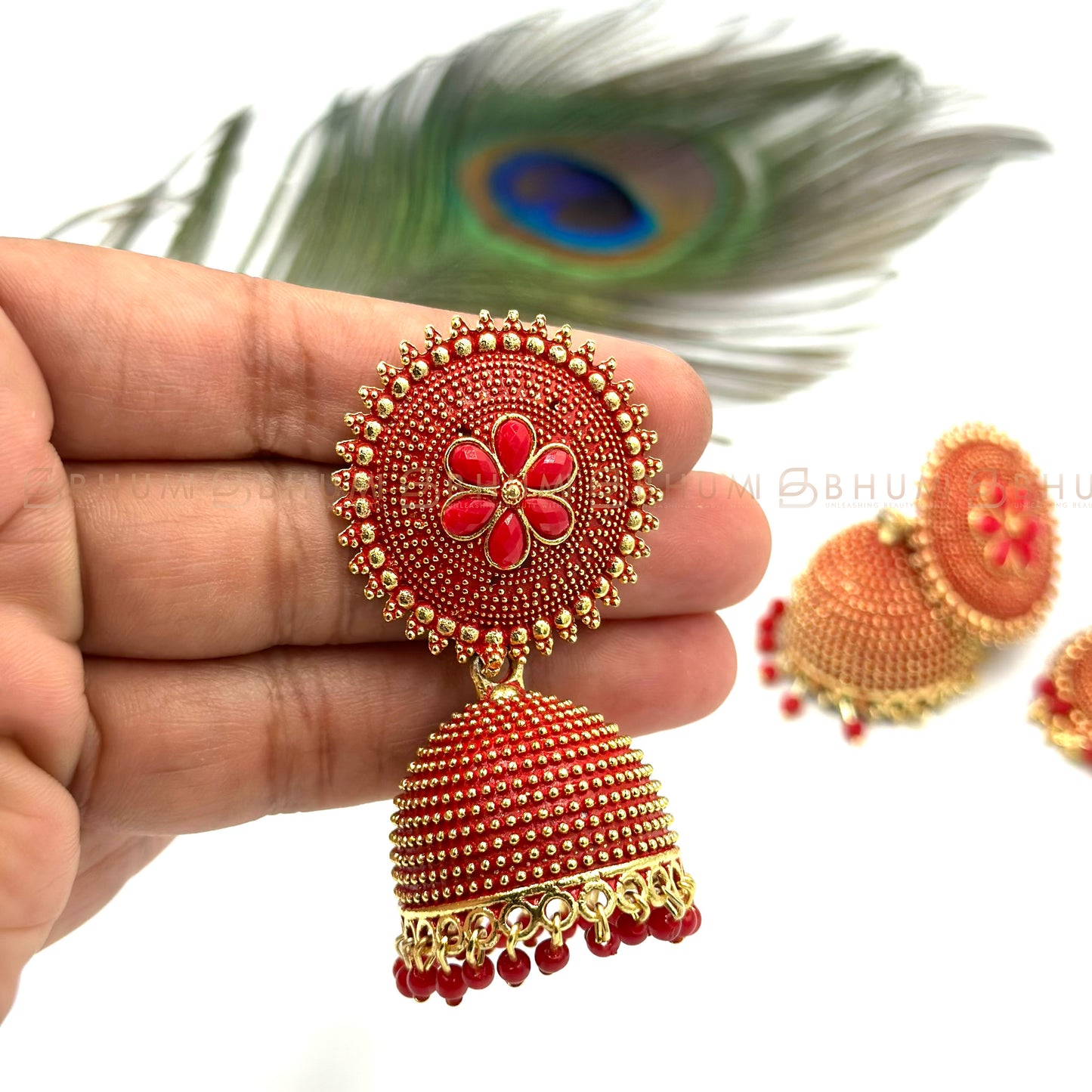 Festive #BKE73 Beautiful Red Designer Jhumka Earring