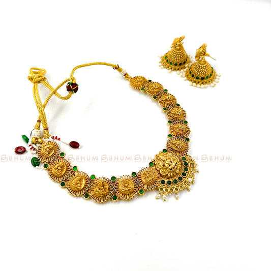 Temple jewellery #BHTN03 Matte Finish Golden Tone Necklace Set