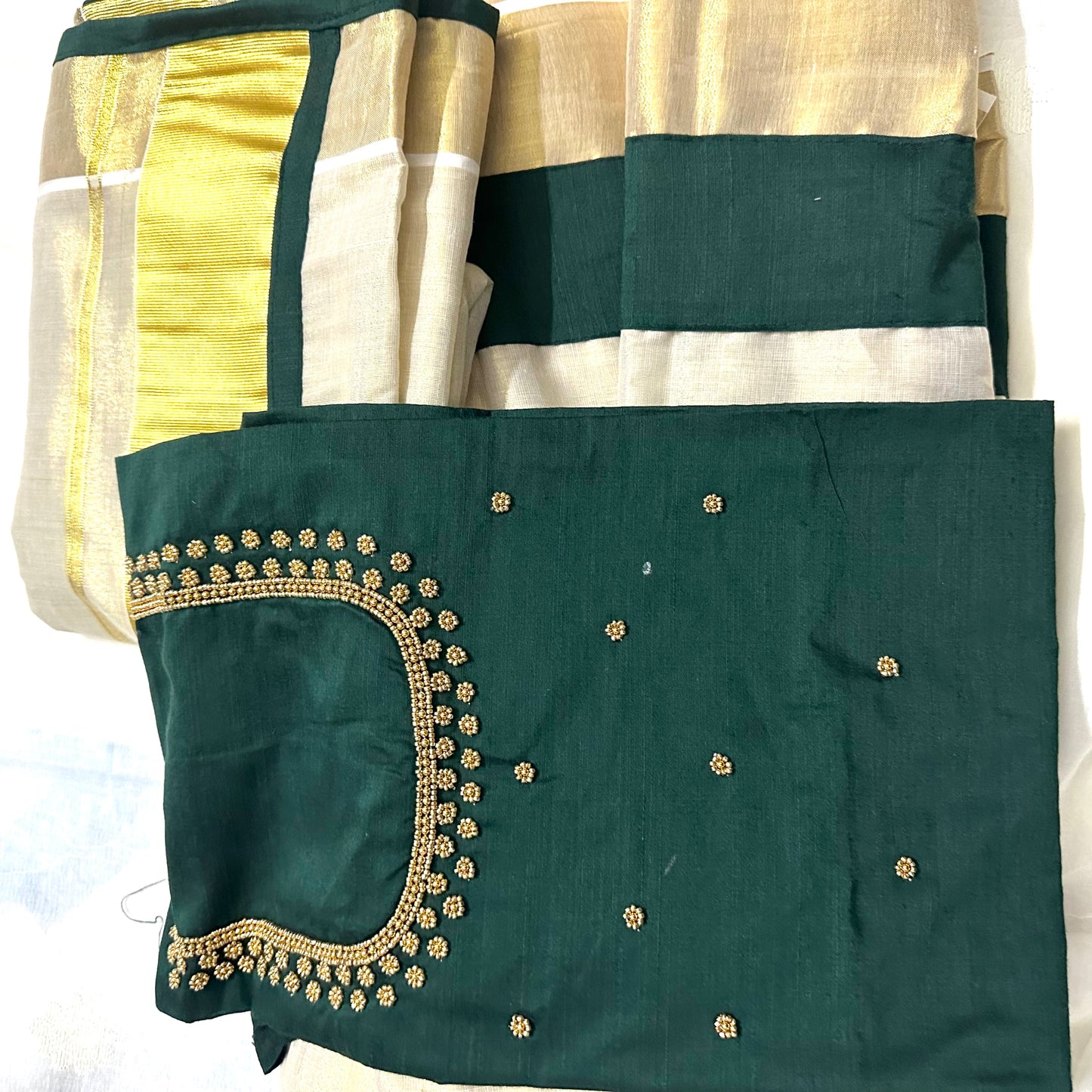 Dhavani Collections #BHD03 Green Dhavani Set With Stitched Skirt & Shawl