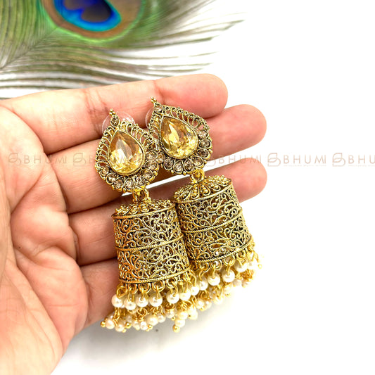 Festive #BKE11 Beautiful Antique Gold Tone Designer Earring