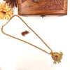 Gold-toned Long chain multi colour with floral pendant J053