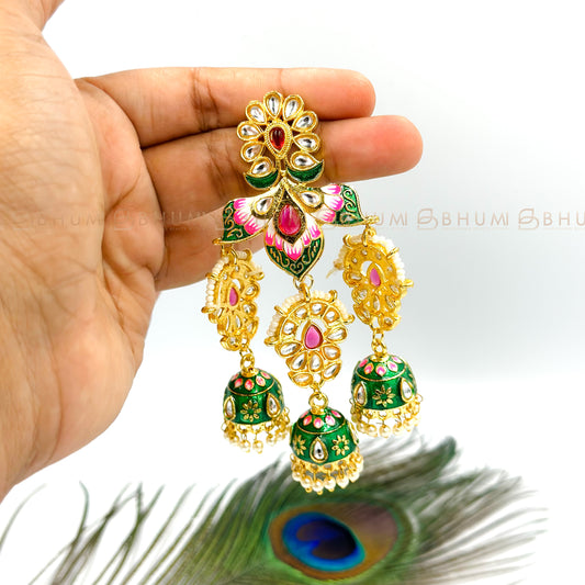 Festive #BKE14 Beautiful Gold Plated Handcrafted Multi Colour Enamel Statement Jhumka Earring